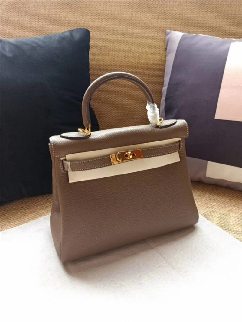 Hermes Kelly 25/28cm Retourne Bag Calfskin In Etoupe High