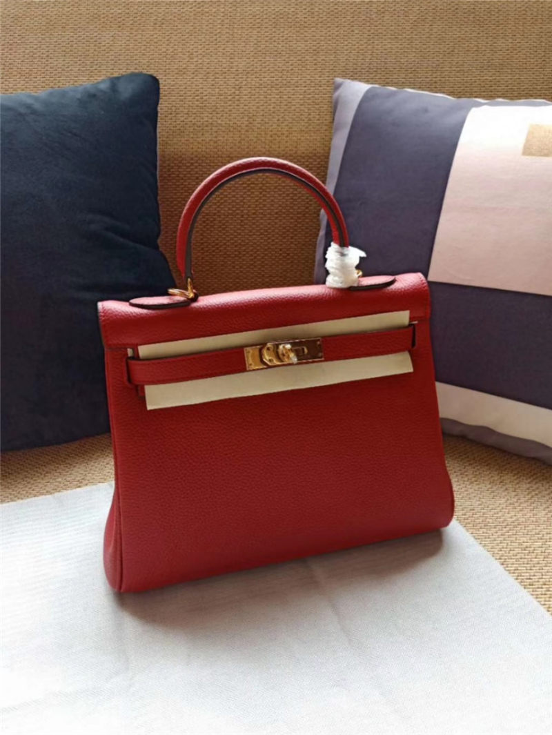 Hermes Kelly 25/28cm Retourne Bag Calfskin In Red High