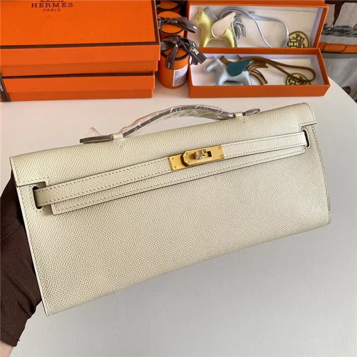 Hermes Kelly Cut Clutch Epsom Silver/Gold Metal WAX High