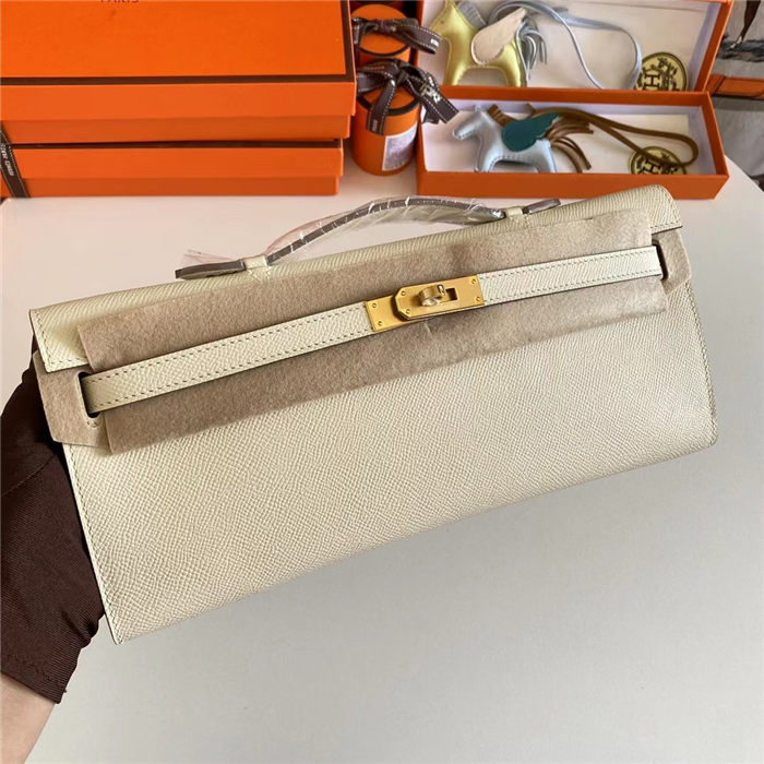 Hermes Kelly Cut Clutch Epsom Silver/Gold Metal WAX High