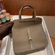 Hermes Halzan 22/25cm Bag Clemence Leather WAX In Etoupe High