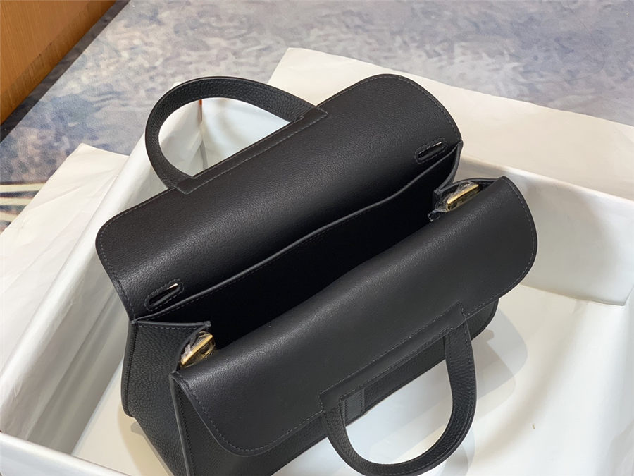 Hermes Halzan 22/25cm Bag Clemence Leather WAX In Black High