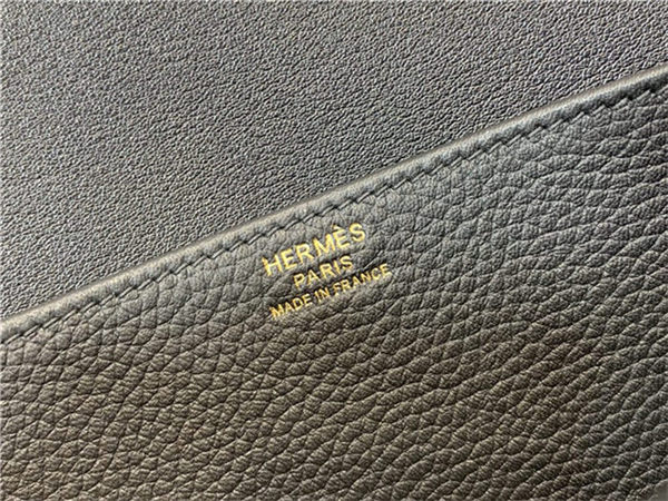 Hermes Halzan 22/25cm Bag Clemence Leather WAX In Black High