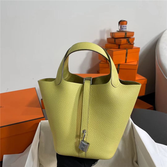 Hermes Picotin Lock 18/22 Bag Togo Leather In Jaune Poussin-Silver WAX High