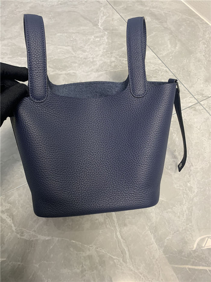 Hermes Picotin 18 Bag Clemence Leather In Navy High