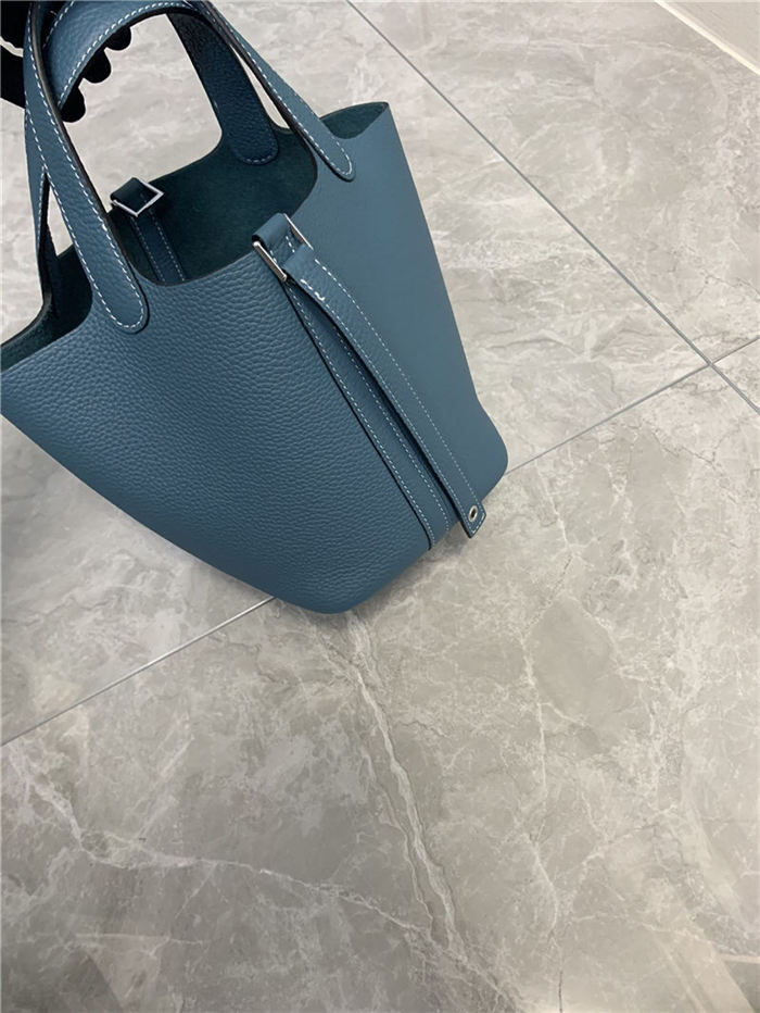 Hermes Picotin 18 Bag Clemence Leather In Denim Blue High