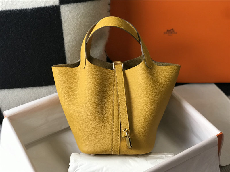 Hermes Picotin Lock 18/22 Bag Togo Leather In Jaune Ambre WAX High