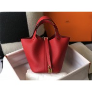 Hermes Picotin Lock 18/22 Bag Togo Leather In Red-Gold WAX High