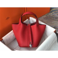 Hermes Picotin Lock 18/22 Bag Togo Leather In Red-Silver WAX High