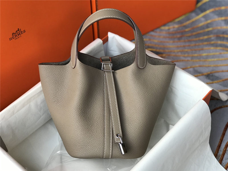 Hermes Picotin Lock 18/22 Bag Togo Leather In Trench-Silver WAX High