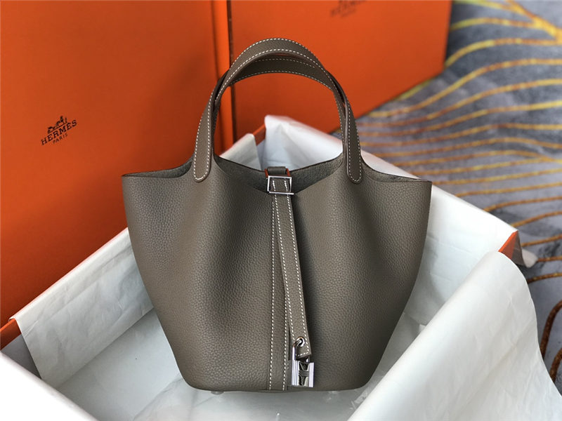 Hermes Picotin Lock 18/22 Bag Togo Leather In Etoupe-Silver WAX High