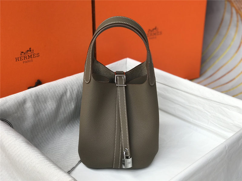 Hermes Picotin Lock 18/22 Bag Togo Leather In Etoupe-Silver WAX High