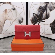 Hermes Constance Long Wallet Calfskin In Red High