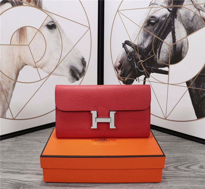 Hermes Constance Long Wallet Calfskin In Red High