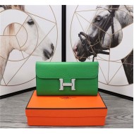 Hermes Constance Long Wallet Calfskin In Green High