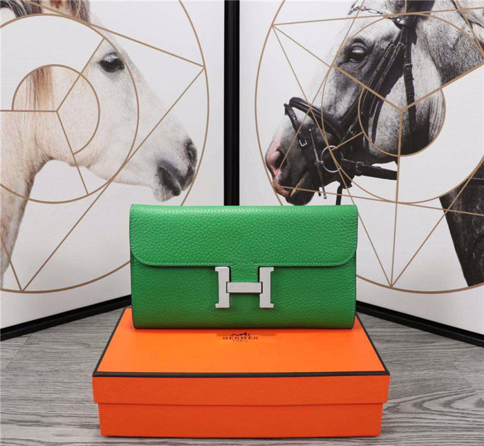 Hermes Constance Long Wallet Calfskin In Green High