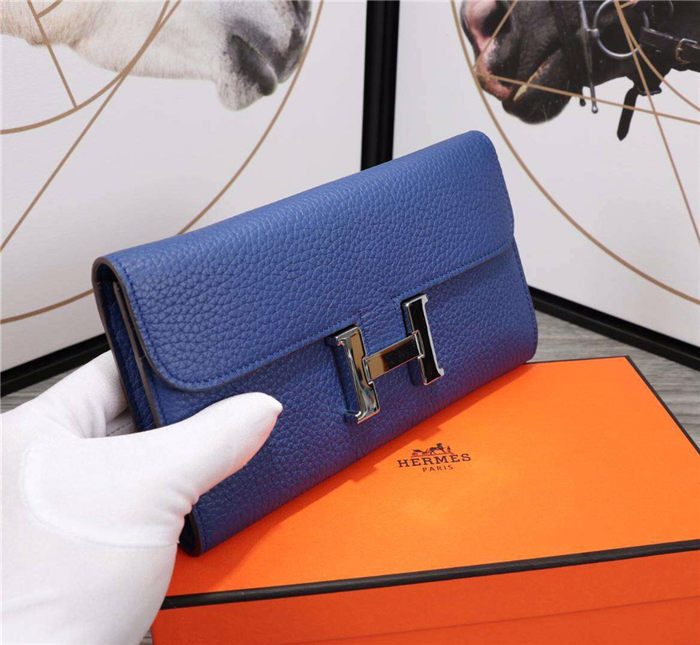 Hermes Constance Long Wallet Calfskin In Royal Blue High