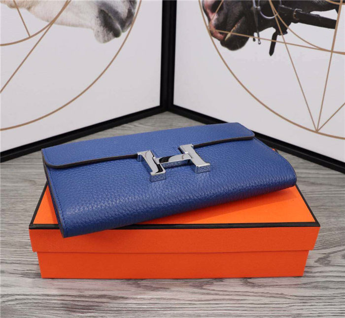 Hermes Constance Long Wallet Calfskin In Royal Blue High