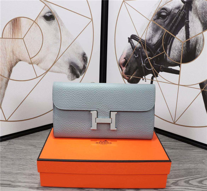 Hermes Constance Long Wallet Calfskin In Grey-Blue High