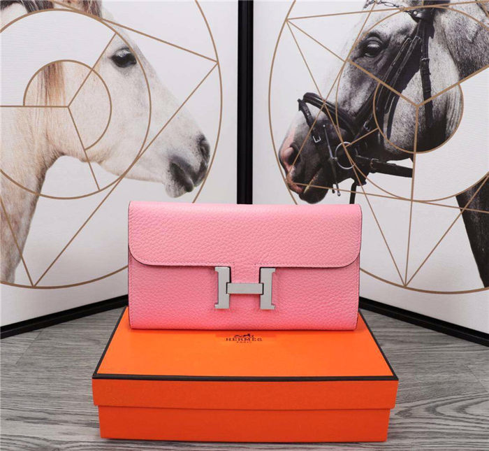 Hermes Constance Long Wallet Calfskin In Pink High