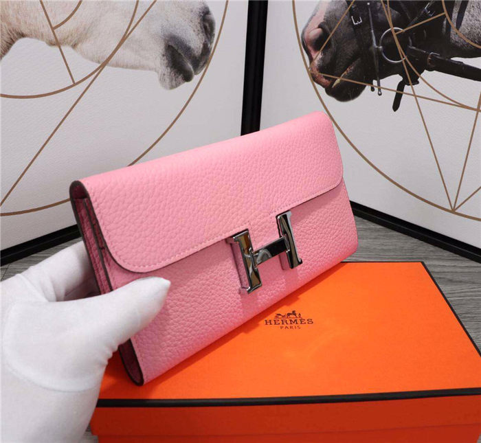 Hermes Constance Long Wallet Calfskin In Pink High