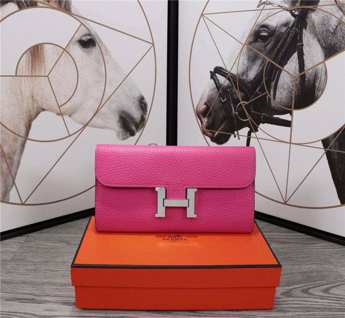 Hermes Constance Long Wallet Calfskin In Fuchsia High