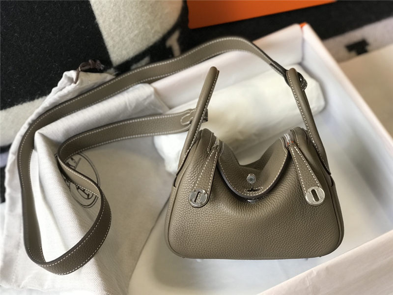 Hermes Lindy Mini Bag Calfskin Leather In Etoupe High