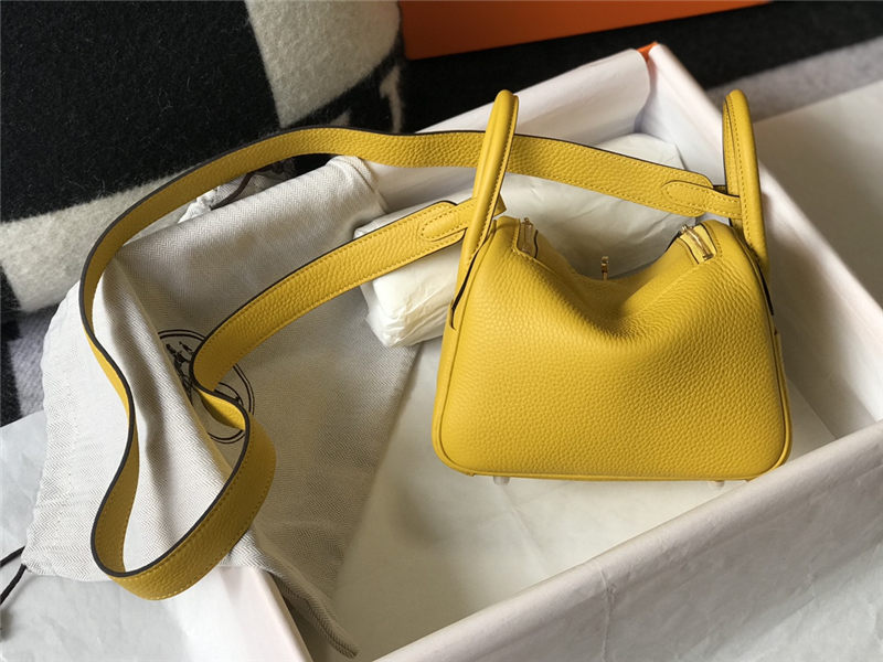 Hermes Lindy Mini Bag Calfskin Leather In Yellow High