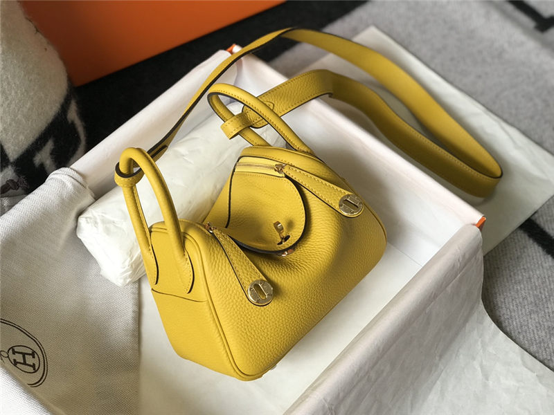 Hermes Lindy Mini Bag Calfskin Leather In Yellow High