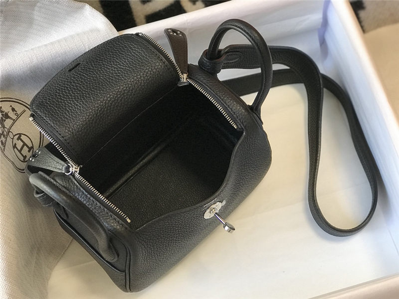 Hermes Lindy Mini Bag Calfskin Leather In Black High