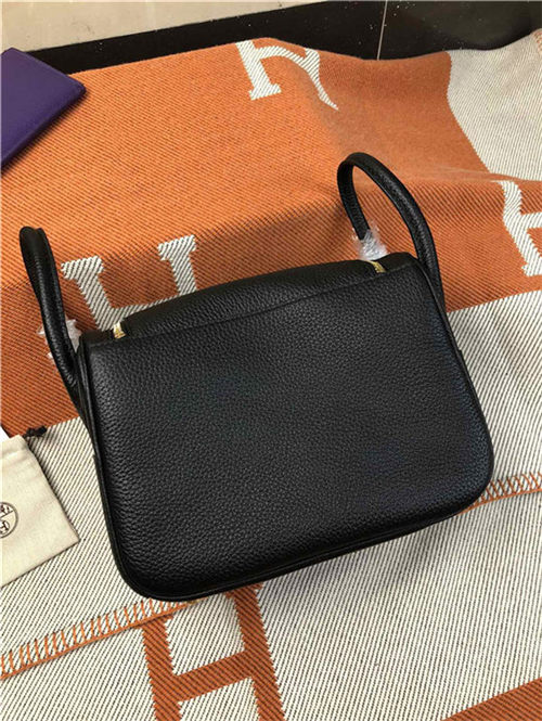 Hermes Lindy 26/30cm Bag Clemence Leather In Black Gold-Metal High