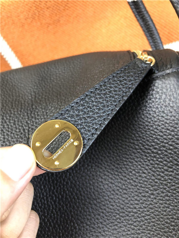 Hermes Lindy 26/30cm Bag Clemence Leather In Black Gold-Metal High