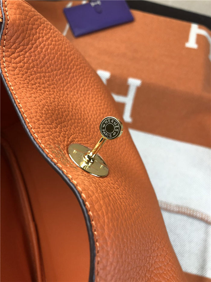 Hermes Lindy 26/30cm Bag Clemence Leather In Orange Gold-Metal High