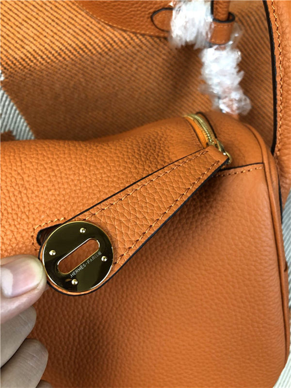 Hermes Lindy 26/30cm Bag Clemence Leather In Orange Gold-Metal High