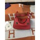 Hermes Lindy 26/30cm Bag Clemence Leather In Red Gold-Metal High