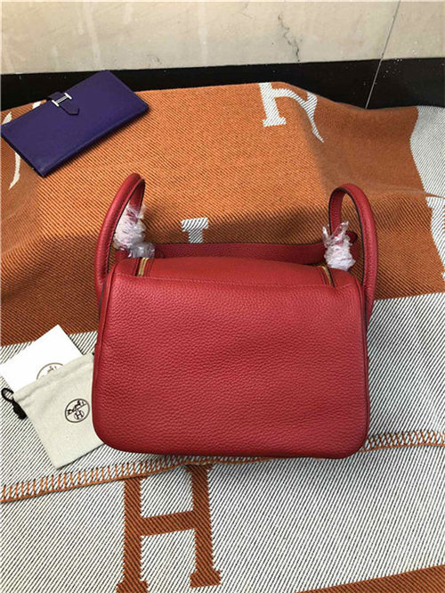 Hermes Lindy 26/30cm Bag Clemence Leather In Red Gold-Metal High