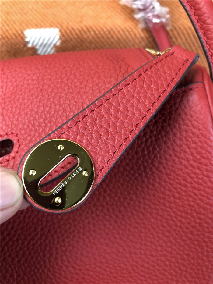 Hermes Lindy 26/30cm Bag Clemence Leather In Red Gold-Metal High