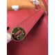 Hermes Lindy 26/30cm Bag Clemence Leather In Red Gold-Metal High