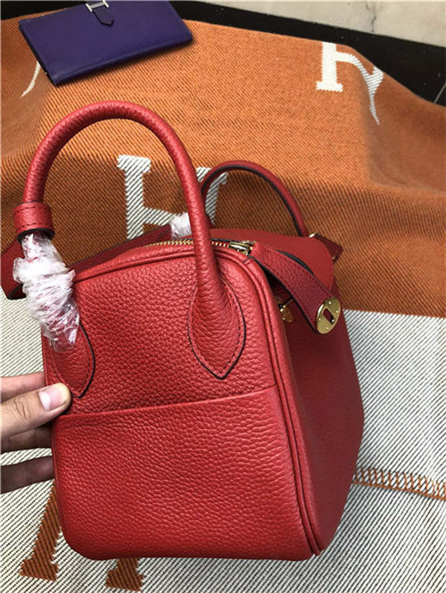 Hermes Lindy 26/30cm Bag Clemence Leather In Red Gold-Metal High