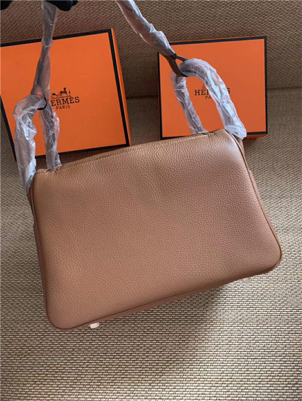 Hermes Lindy 26/30cm Bag Calfskin In Camel Gold/Silver-Metal High