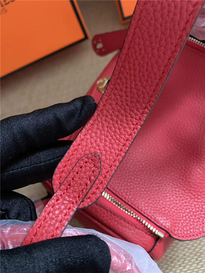 Hermes Lindy 26/30cm Bag Calfskin In Red Gold/Silver-Metal High