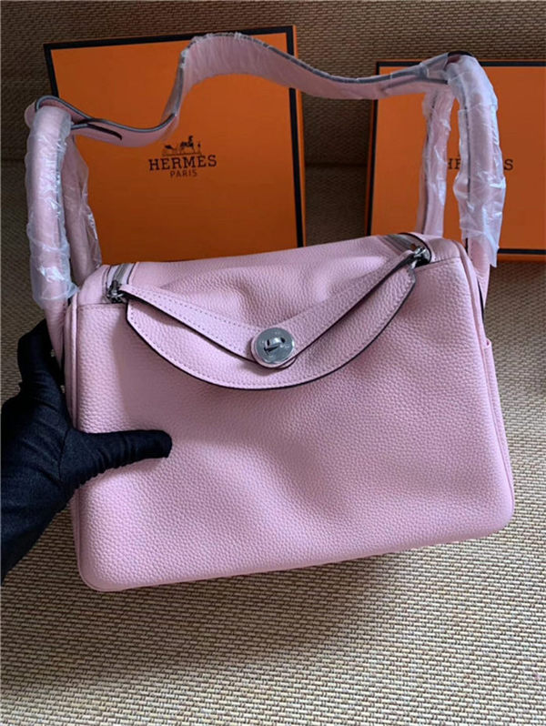 Hermes Lindy 26/30cm Bag Calfskin In Pink Gold/Silver-Metal High