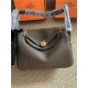 Hermes Lindy 26/30cm Bag Calfskin In Etoupe Gold/Silver-Metal High