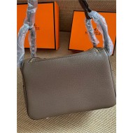 Hermes Lindy 26/30cm Bag Calfskin In Etoupe Gold/Silver-Metal High