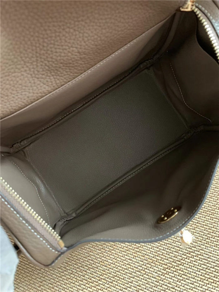 Hermes Lindy 26/30cm Bag Calfskin In Etoupe Gold/Silver-Metal High