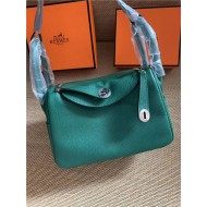 Hermes Lindy 26/30cm Bag Calfskin In Olive Gold/Silver-Metal High