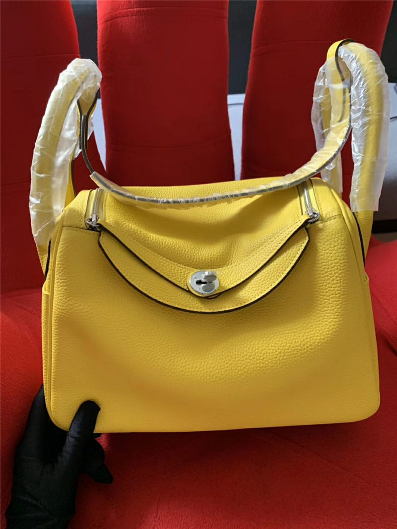 Hermes Lindy 26/30cm Bag Calfskin In Yellow Gold/Silver-Metal High