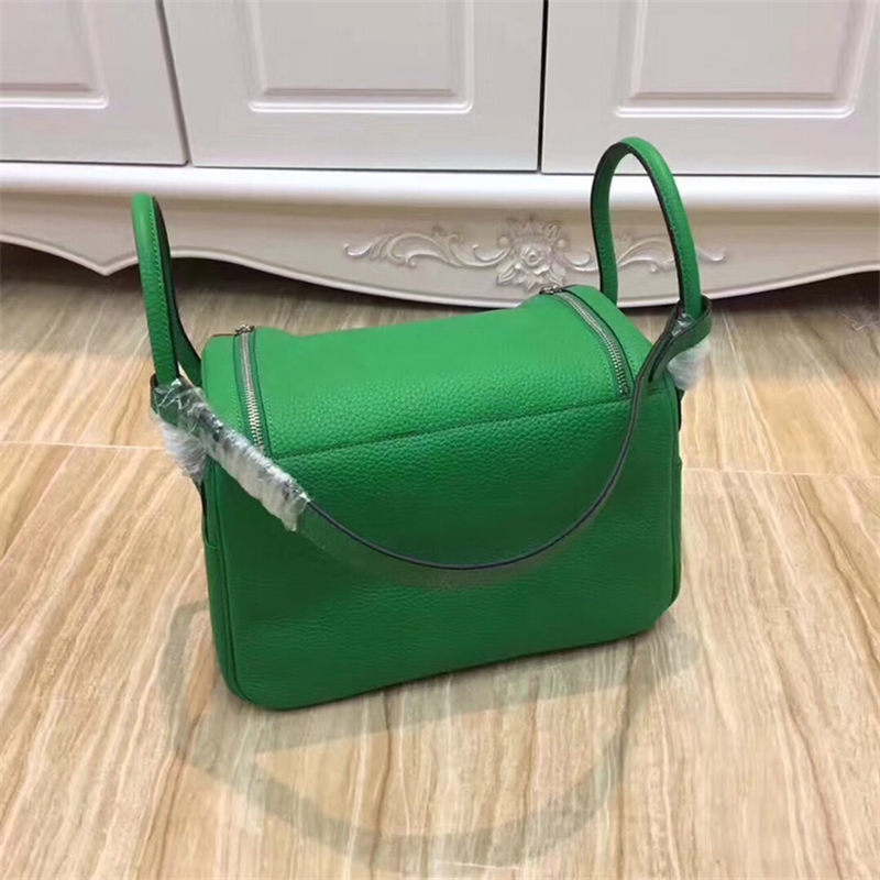 Hermes Lindy 26/30cm Bag Clemence Leather In Green Silver-Metal High