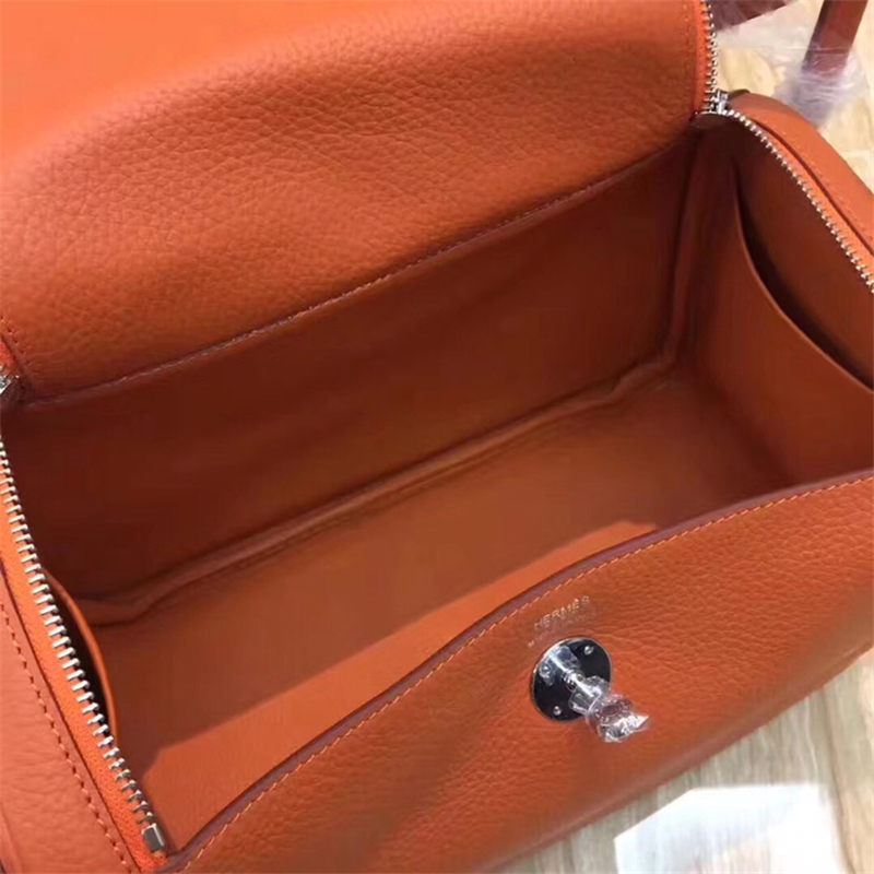 Hermes Lindy 26/30cm Bag Clemence Leather In Orange Silver-Metal High