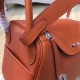 Hermes Lindy 26/30cm Bag Clemence Leather In Orange Silver-Metal High